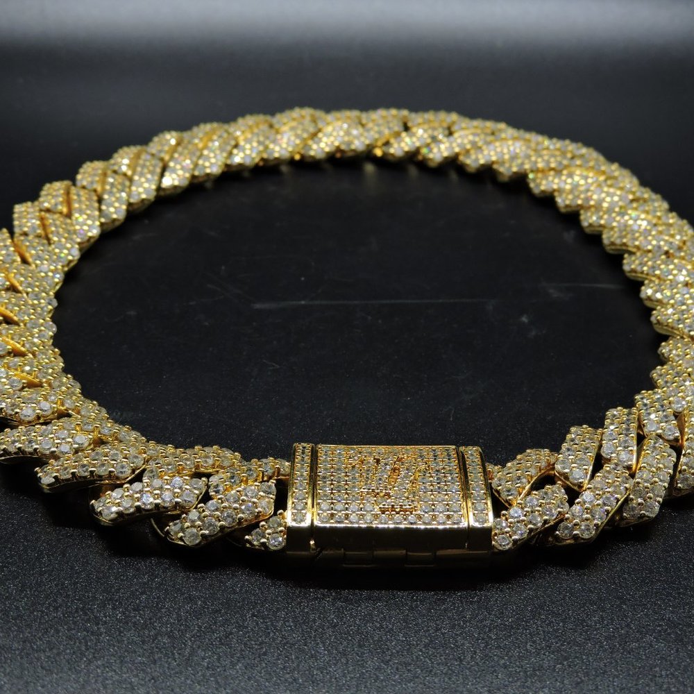 Iced London Gold Plated Diamond Prong Link Choker - Picture 5 of 11